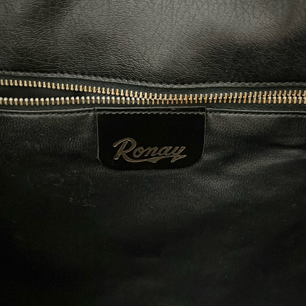 VTG 60s Ronay Black Patent Leather Tote Bag Large Laptop Case Structured Gold - Picture 12 of 14